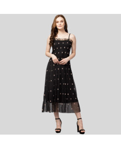 Womens Net Embroidered Drop Waist Dress